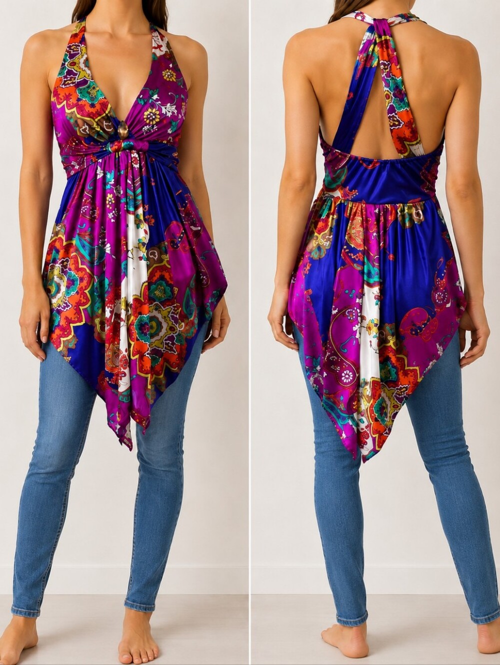 Forever 21 Vibrant Paisley Halter Tunic Top Mini Dress Size M